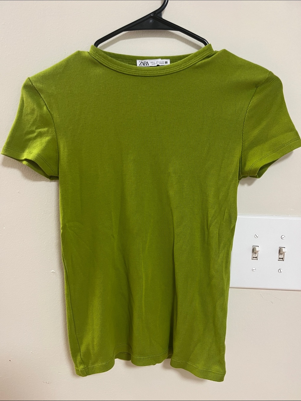 Zara Olive Green Ribbed Crewneck Tee